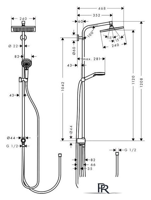 Душевая система  Hansgrohe Crometta E240 1jet [27289000] - Изображение №5 — Интернет-магазин ПроЗаказ