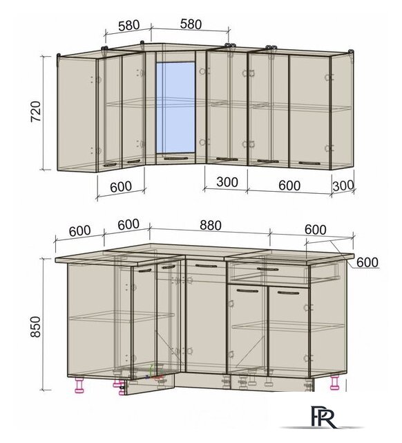 Готовая кухня Интерлиния Мила 12x15 (белый платинум/бетон портленд/белый гранит) - Изображение №4 — Интернет-магазин ПроЗаказ