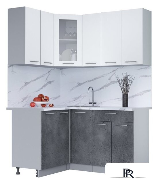 Готовая кухня Интерлиния Мила 12x15 (белый платинум/бетон портленд/белый гранит) - Изображение №1 — Интернет-магазин ПроЗаказ