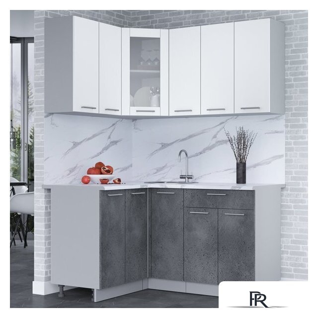 Готовая кухня Интерлиния Мила 12x15 (белый платинум/бетон портленд/белый гранит) - Изображение №2 — Интернет-магазин ПроЗаказ