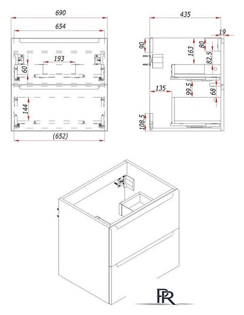  ЗОВ Тумба под умывальник Дион 70 D70LWP0M9003MKV5-HPL38T (туя/белый матовый) - Изображение №4 — Интернет-магазин ПроЗаказ