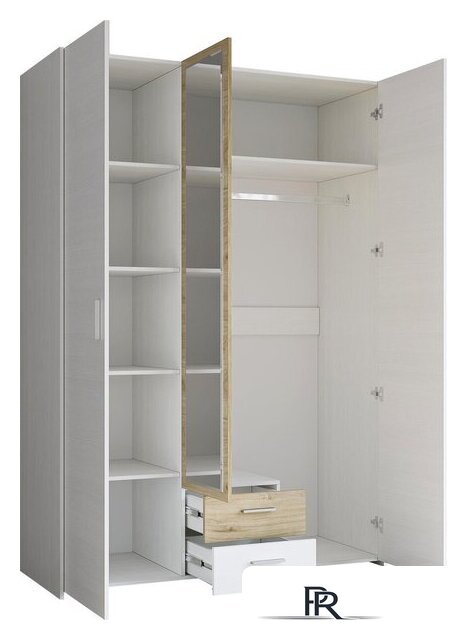 Шкаф распашной Евва Венеция ВН-3D1Z2S (бодега белый/гикори кингстон) - Изображение №3 — Интернет-магазин ПроЗаказ