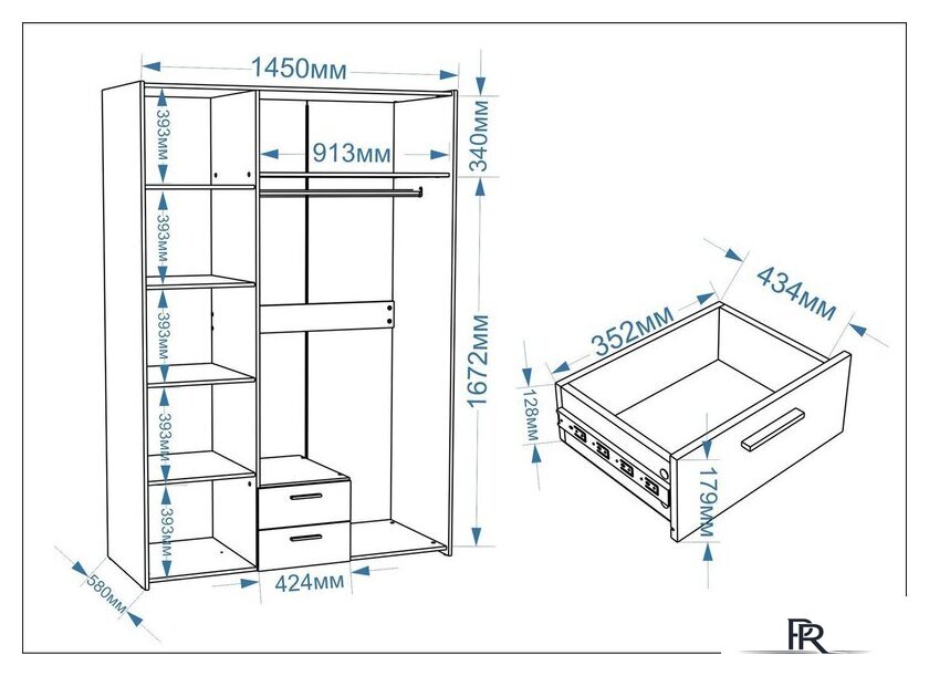 Шкаф распашной Евва Венеция ВН-3D1Z2S (бодега белый/гикори кингстон) - Изображение №7 — Интернет-магазин ПроЗаказ