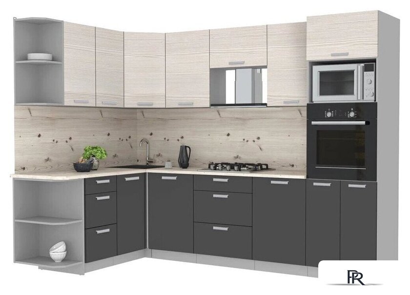 Готовая кухня Интерлиния Мила Лайт 1.68x2.8 левая (вудлайн кремовый/антрацит/бискайская сосна) - Изображение №1 — Интернет-магазин ПроЗаказ