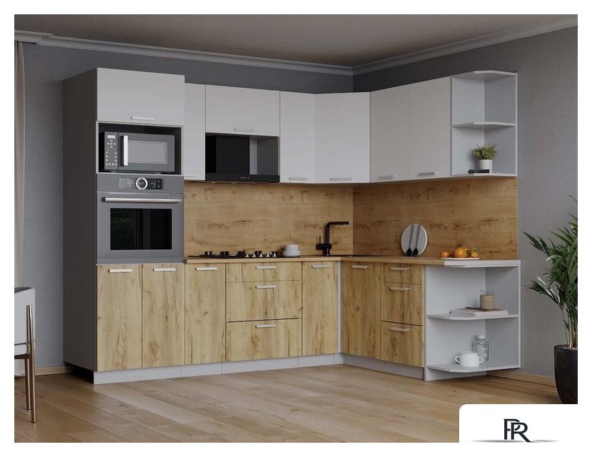 Готовая кухня Интерлиния Мила Лайт 1.68x2.4 правая (белый платинум/дуб золотой/дуб бунратти) - Изображение №5 — Интернет-магазин ПроЗаказ