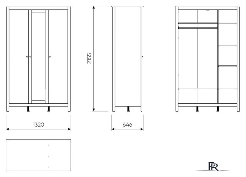 Шкаф распашной Mio Tesoro Сага 3 двери с зеркалом 2.08.01.040.4 (серый) - Изображение №4 — Интернет-магазин ПроЗаказ