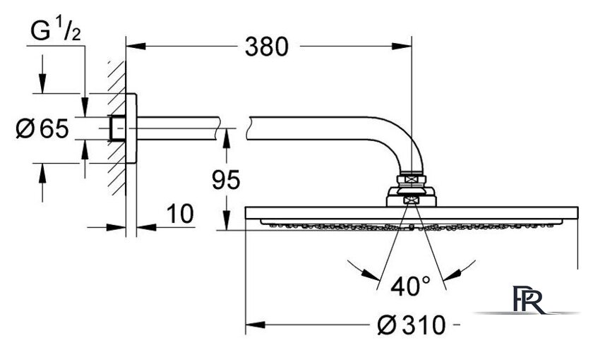 Верхний душ Grohe Rainshower Cosmopolitan 310 26066A00 (темный графит) - Изображение №2 — Интернет-магазин ПроЗаказ