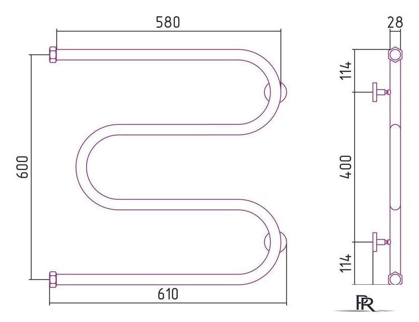 Полотенцесушитель Сунержа М-образный+ 600х600 00-4007-6060 - Изображение №3 — Интернет-магазин ПроЗаказ