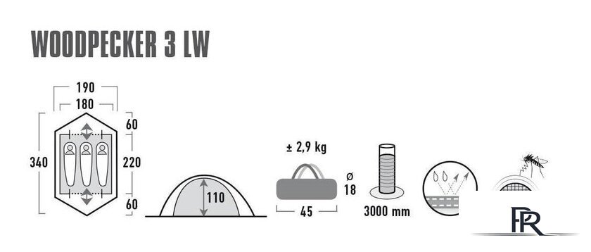 Треккинговая палатка High Peak Woodpecker 3 LW (зеленый) - Изображение №9 — Интернет-магазин ПроЗаказ