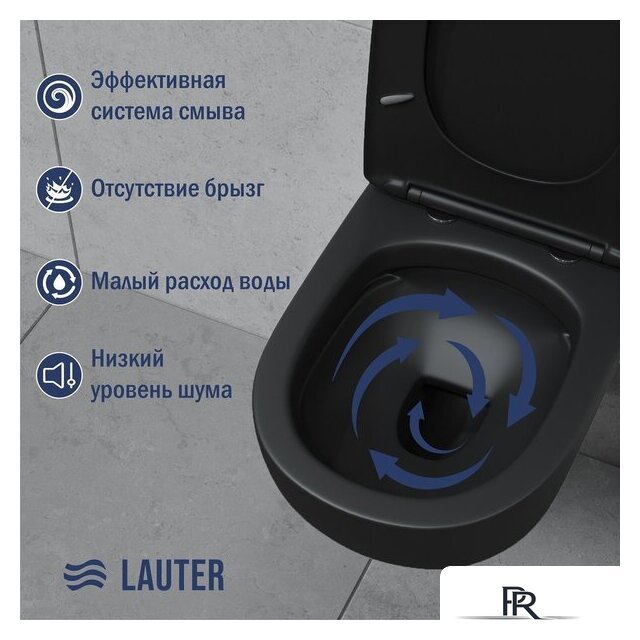 Унитаз подвесной Lauter Sulzdorf с микролифтом и кнопкой смыва 219704J (черный) - Изображение №5 — Интернет-магазин ПроЗаказ