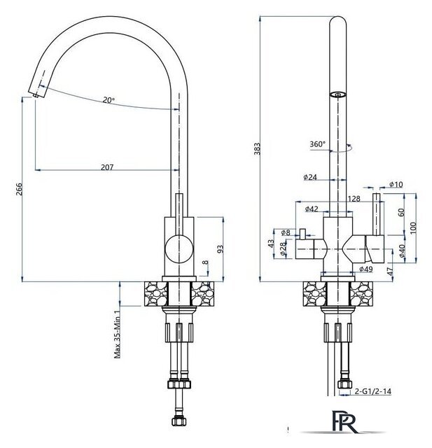 Смеситель GranFest QUARZ GF-Z5420 (серый) - Изображение №2 — Интернет-магазин ПроЗаказ