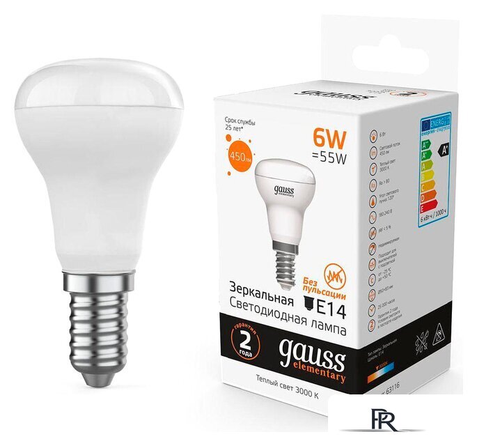 Светодиодная лампочка Gauss Elementary R50 6W 450lm 3000K E14 LED 63116 - Изображение №1 — Интернет-магазин ПроЗаказ