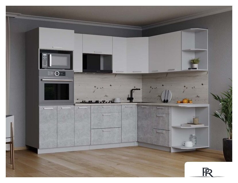 Готовая кухня Интерлиния Мила Лайт 1.68x2.4 правая (белый платинум/бетон/бискайская сосна) - Изображение №5 — Интернет-магазин ПроЗаказ