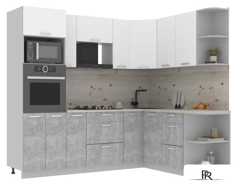 Готовая кухня Интерлиния Мила Лайт 1.68x2.4 правая (белый платинум/бетон/бискайская сосна) - Изображение №1 — Интернет-магазин ПроЗаказ