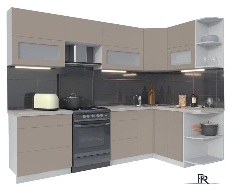 Готовая кухня Интерлиния Мила Матте 1.5x2.7 Б правая (луна-луна-травертин серый) - Изображение №1 — Интернет-магазин ПроЗаказ