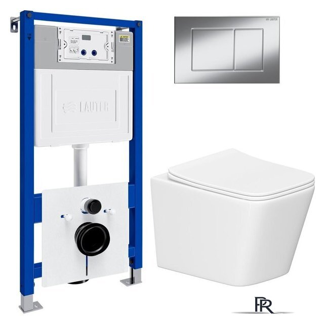 Унитаз подвесной Lauter Square 214903 с кнопкой 219701J (прямоугольная, хром) - Изображение №2 — Интернет-магазин ПроЗаказ