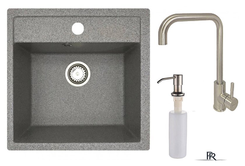 Кухонная мойка БелЭворс Rio + смеситель W4998-4 + дозатор L405-1 (серый/сатин) - Изображение №1 — Интернет-магазин ПроЗаказ