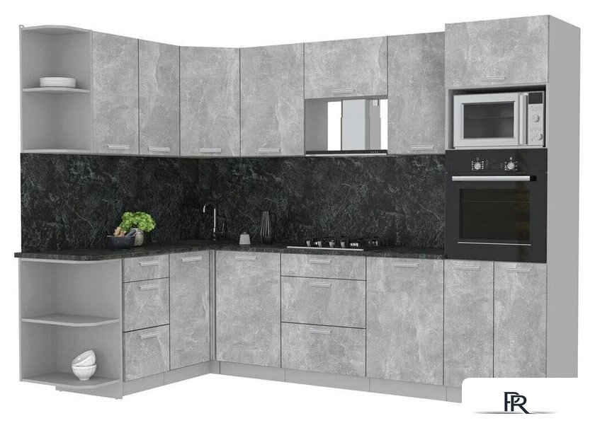Готовая кухня Интерлиния Мила Лайт 1.68x2.8 левая (бетон/бетон/кастилло темный) - Изображение №1 — Интернет-магазин ПроЗаказ