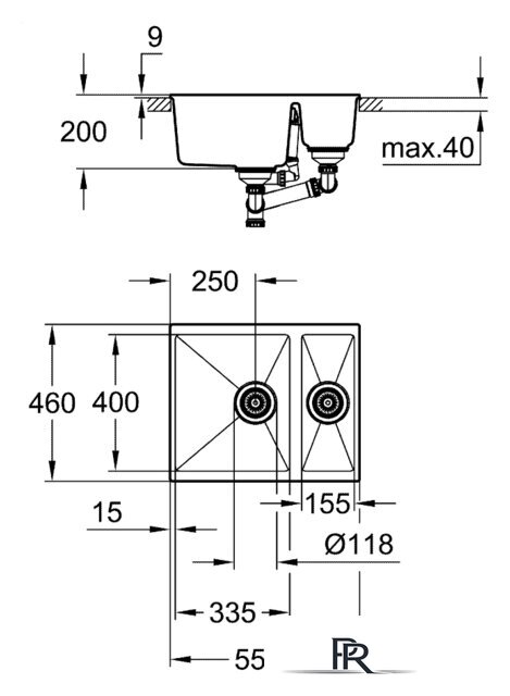 Кухонная мойка Grohe K500 60-C 55.5/46 1.5 31648AP0 (черный гранит) - Изображение №2 — Интернет-магазин ПроЗаказ