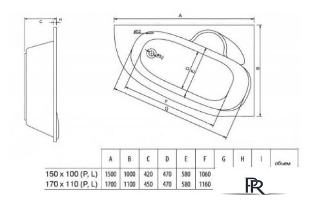 Ванна Alba Spa Katrina 170x110 R - Изображение №2 — Интернет-магазин ПроЗаказ