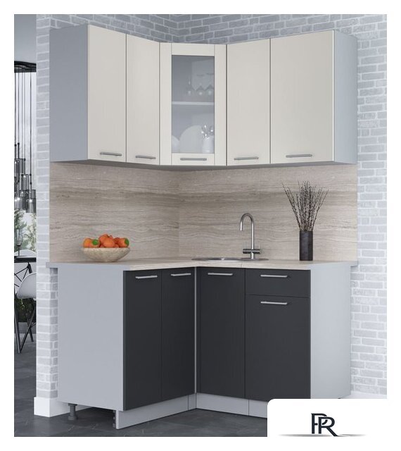 Готовая кухня Интерлиния Мила 12x13 (персидский жемчуг-антрацит-травертин серый) - Изображение №2 — Интернет-магазин ПроЗаказ