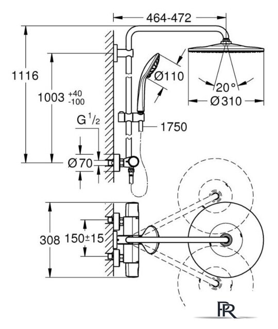 Душевая система  Grohe Euphoria System 310 26075001 - Изображение №4 — Интернет-магазин ПроЗаказ