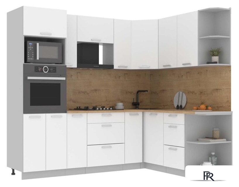 Готовая кухня Интерлиния Мила Лайт 1.68x2.4 правая (белый платинум/белый платинум/дуб бунратти) - Изображение №1 — Интернет-магазин ПроЗаказ