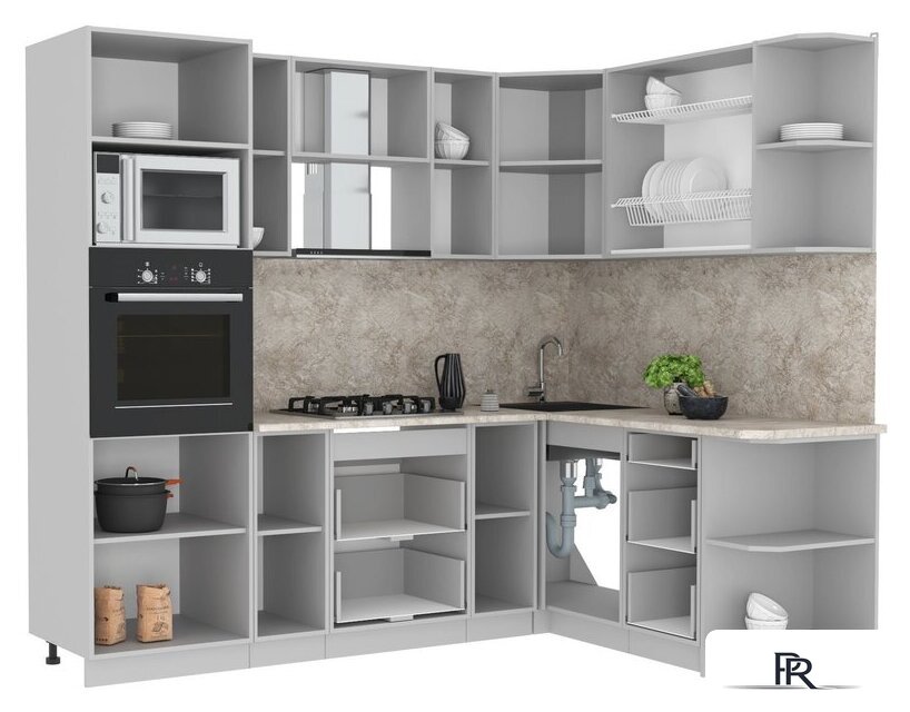 Готовая кухня Интерлиния Мила Лайт 1.68x2.4 правая (белый платинум/белый платинум/дуб бунратти) - Изображение №2 — Интернет-магазин ПроЗаказ