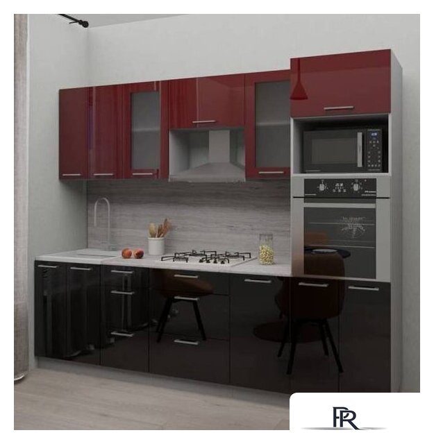 Готовая кухня Интерлиния Мила Gloss 2.8 (бордовый-черный) - Изображение №4 — Интернет-магазин ПроЗаказ