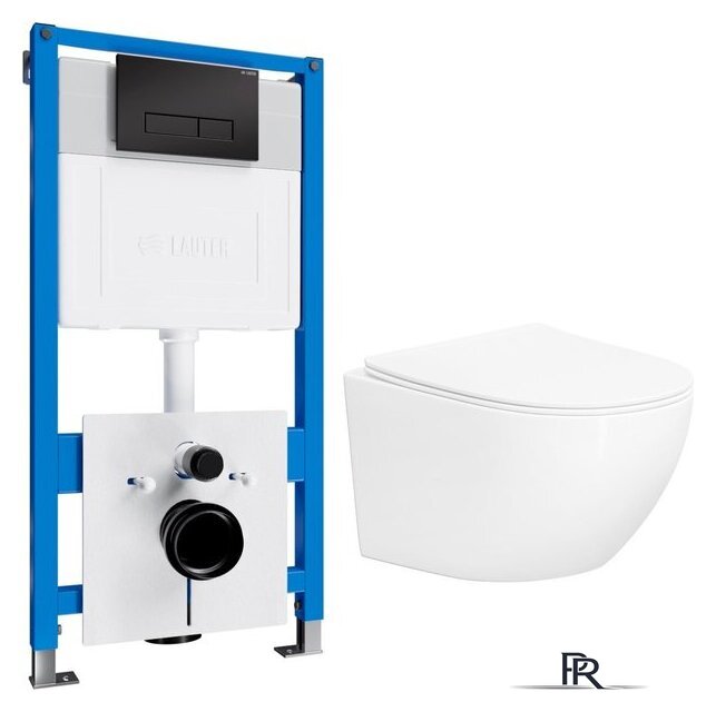 Унитаз подвесной Lauter с инсталляцией Sulzdorf с микролифтом и кнопкой смыва 219704HD (белый/черный) - Изображение №1 — Интернет-магазин ПроЗаказ