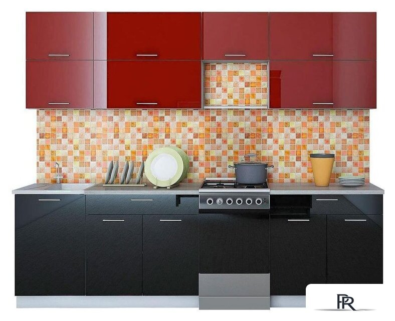 Готовая кухня Интерлиния Мила Gloss 50-26 (бордовый/черный) - Изображение №1 — Интернет-магазин ПроЗаказ