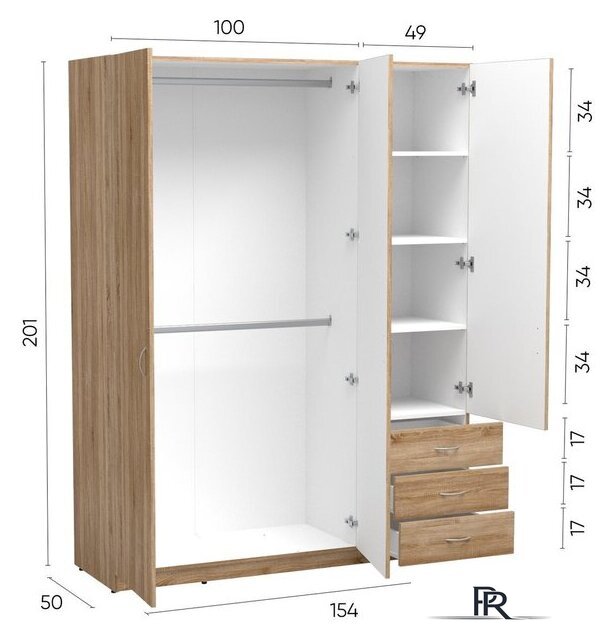 Шкаф распашной Involux Престон 226H012 (сонома/белый) - Изображение №3 — Интернет-магазин ПроЗаказ