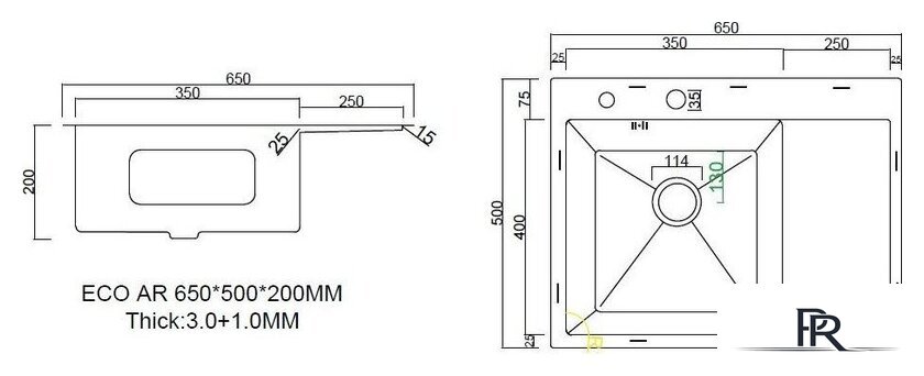 Кухонная мойка ARFEKA ECO AR 650*500 L SATIN - Изображение №3 — Интернет-магазин ПроЗаказ