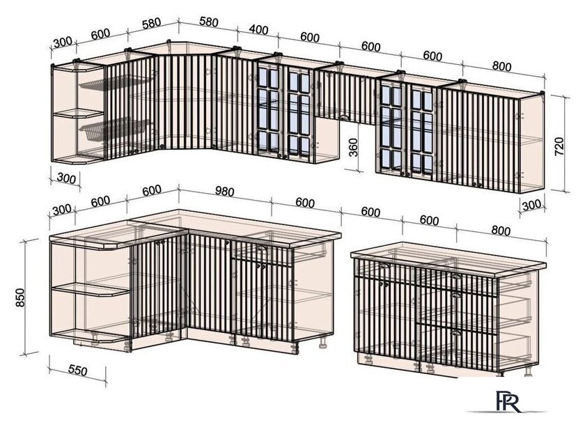 Готовая кухня Интерлиния Берес 1.5x3.6 левая (дуб снежный/дуб королевский/серый каспий) - Изображение №3 — Интернет-магазин ПроЗаказ