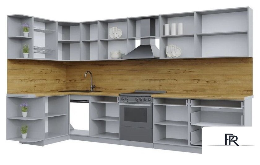 Готовая кухня Интерлиния Берес 1.5x3.6 левая (дуб снежный/дуб королевский/серый каспий) - Изображение №2 — Интернет-магазин ПроЗаказ