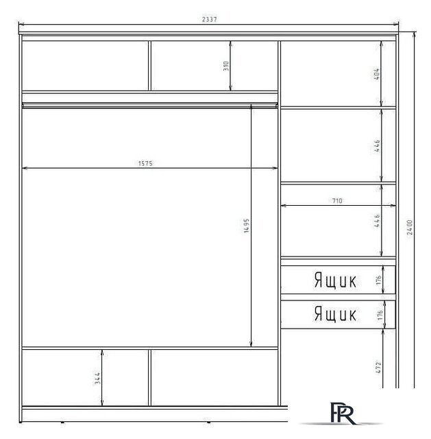 Шкаф-купе Рэйгрупп 233450 YYX Elgon РГ-01.02 (ясень снежный/хром) - Изображение №3 — Интернет-магазин ПроЗаказ