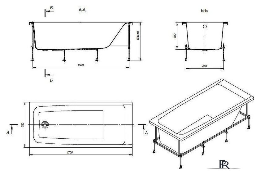 Ванна Roca Elba 170x75 248507000 + 248513000 - Изображение №7 — Интернет-магазин ПроЗаказ