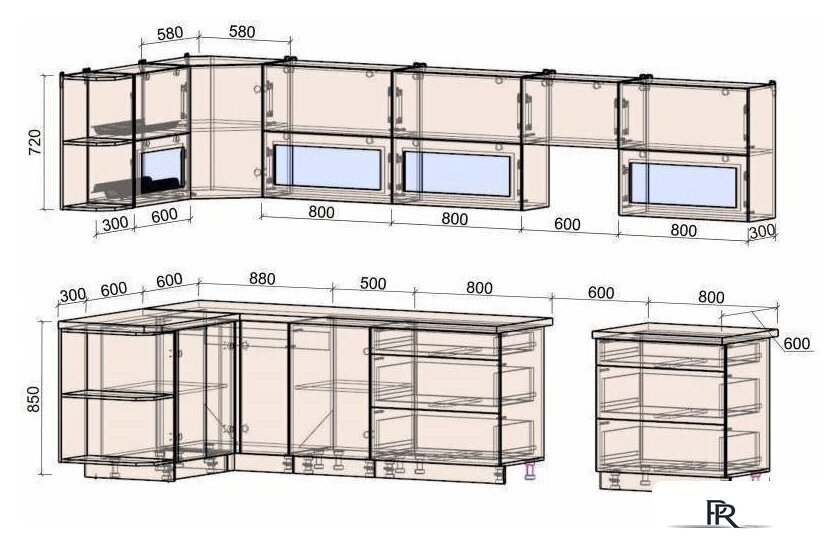 Готовая кухня Интерлиния Мила Матте 1.5x3.6 Б правая (белый-белый-кастилло темный) - Изображение №5 — Интернет-магазин ПроЗаказ