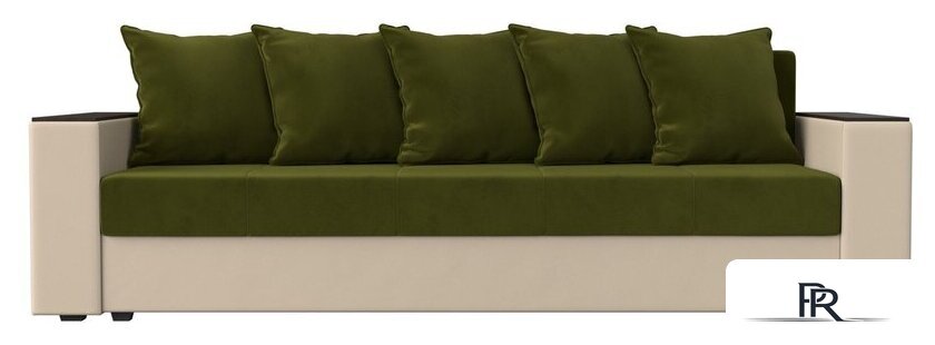 Диван Лига диванов Дубай Лайт полки справа 114327 (микровельвет зеленый/экокожа бежевый) - Изображение №2 — Интернет-магазин ПроЗаказ