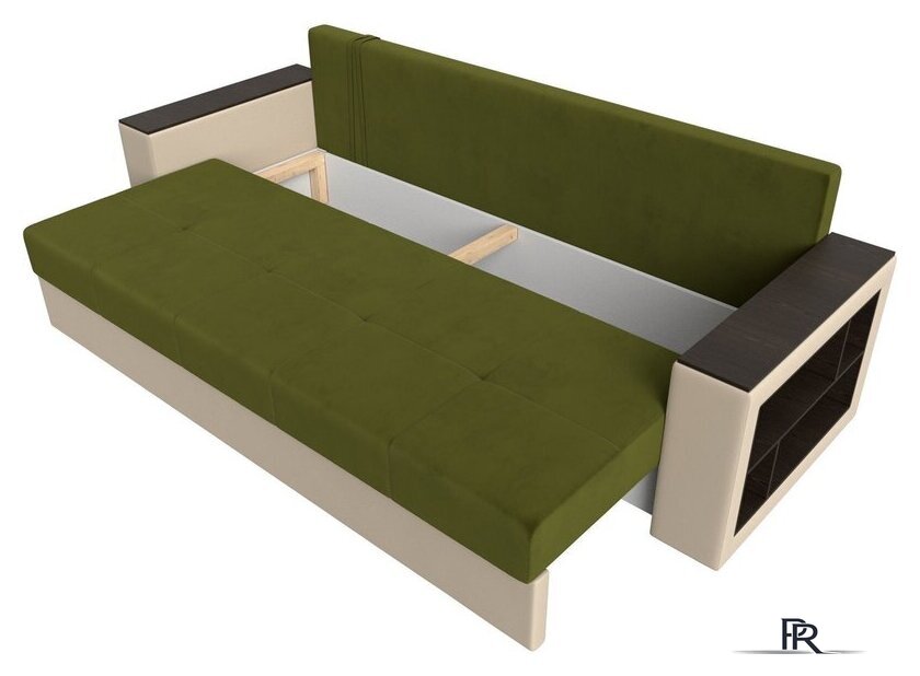 Диван Лига диванов Дубай Лайт полки справа 114327 (микровельвет зеленый/экокожа бежевый) - Изображение №6 — Интернет-магазин ПроЗаказ