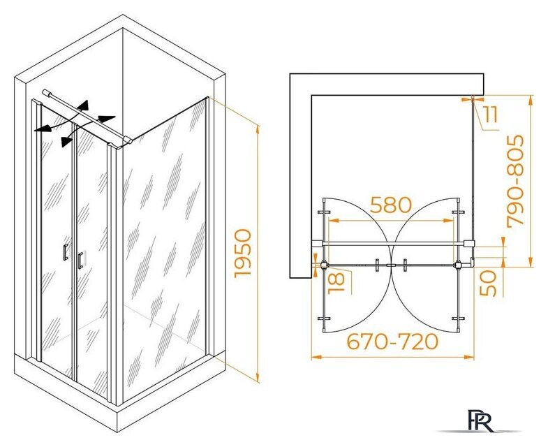 Душевой уголок RGW PA-144B (PA-104B+Z-050-2B+O-104B) 060814478-014 70x80 (черный/прозрачное стекло) - Изображение №2 — Интернет-магазин ПроЗаказ