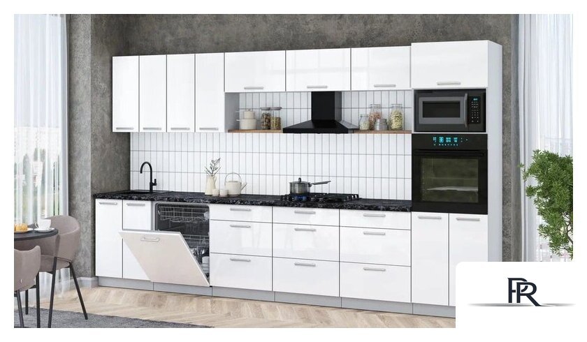 Готовая кухня Интерлиния Мила Gloss 3.6-ПМ1-2 (белый глянец/белый глянец/кастилло темный) - Изображение №3 — Интернет-магазин ПроЗаказ