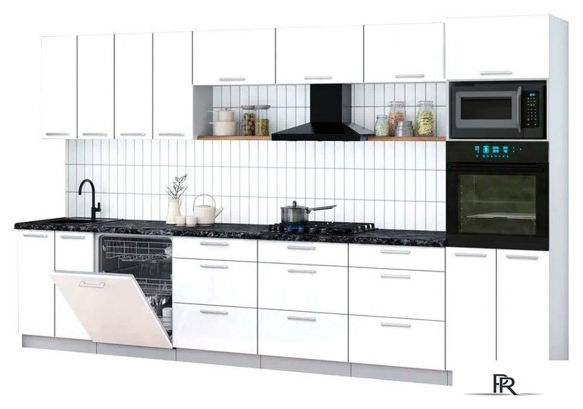 Готовая кухня Интерлиния Мила Gloss 3.6-ПМ1-2 (белый глянец/белый глянец/кастилло темный) - Изображение №1 — Интернет-магазин ПроЗаказ
