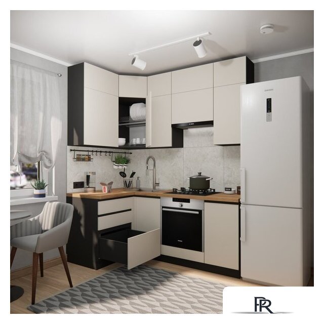 Готовая кухня ВерсоМебель Эко Премиум 1.2x2.0 левая (кашемир/ст. дуб вотан) - Изображение №6 — Интернет-магазин ПроЗаказ