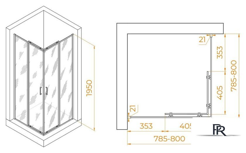 Душевой уголок RGW PA-030B 3508103088-14 80x80 (черный/прозрачное стекло) - Изображение №2 — Интернет-магазин ПроЗаказ