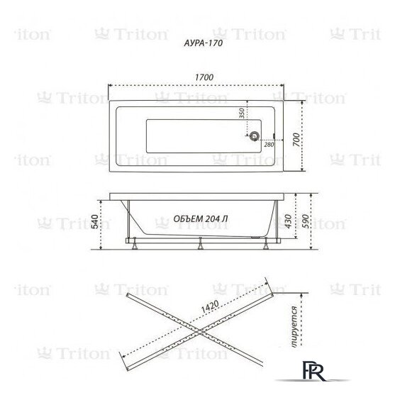 Ванна Triton Аура 170x70 (с ножками) - Изображение №2 — Интернет-магазин ПроЗаказ