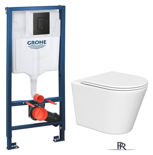 Унитаз подвесной Lauter Longer 2110822 + GROHE Solido 38811KF0 с кнопкой (прямоугольная, черный) - Изображение №2 — Интернет-магазин ПроЗаказ