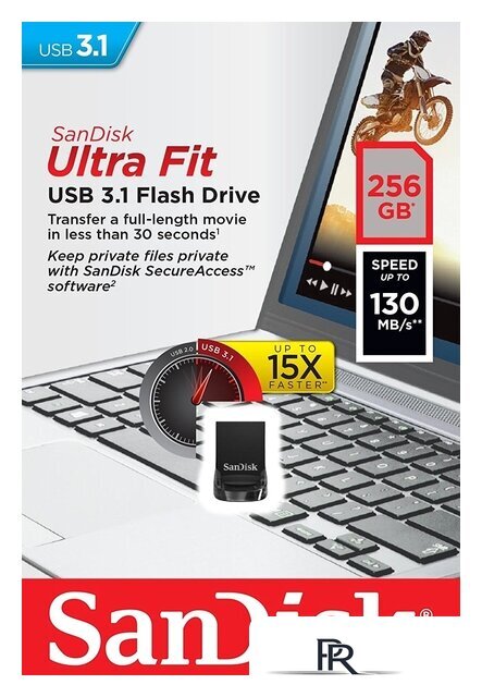 USB Flash SanDisk Ultra Fit USB 3.1 256GB SDCZ430-256G-G46 - Изображение №5 — Интернет-магазин ПроЗаказ