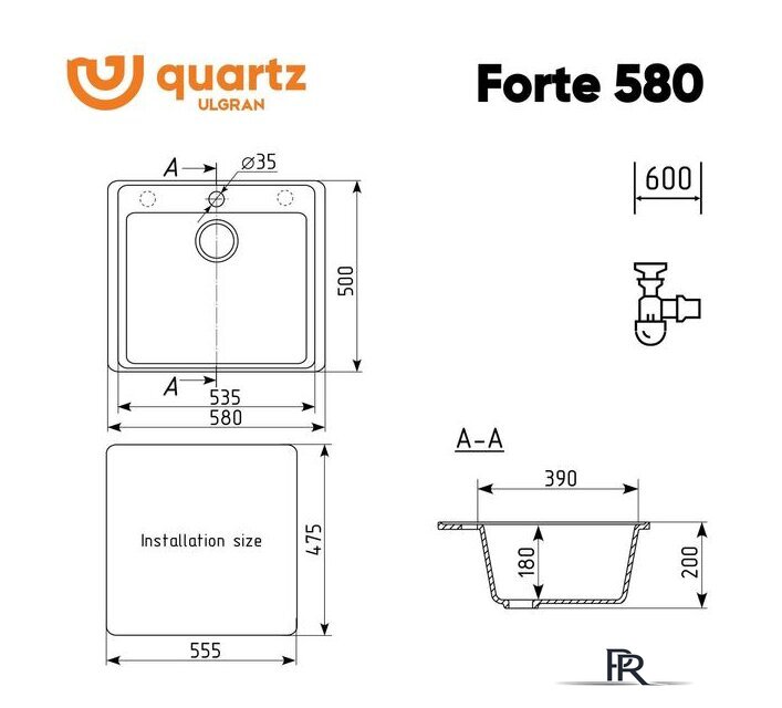 Кухонная мойка Ulgran QUARTZ Forte 580-05 (бетон) - Изображение №2 — Интернет-магазин ПроЗаказ