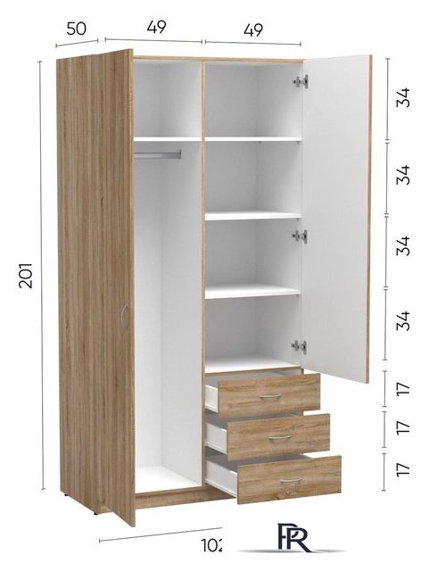 Шкаф распашной Involux Престон 226H111 (сонома/белый) - Изображение №3 — Интернет-магазин ПроЗаказ